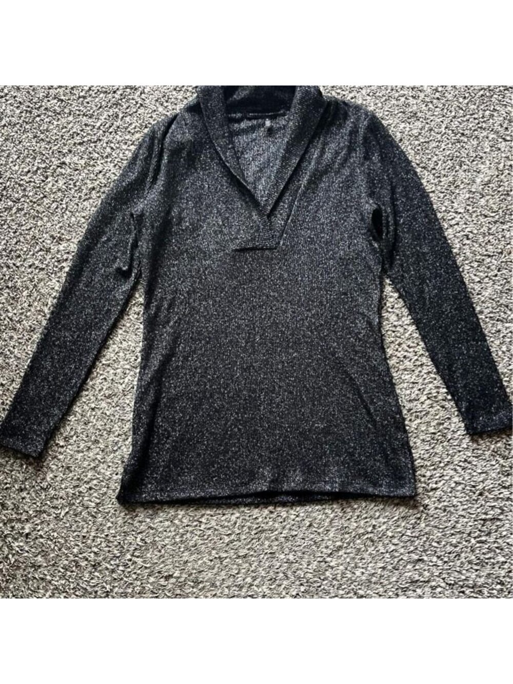 White House Black Market Black Sparkly Vneck Medium Sweater Coquette Shimmer